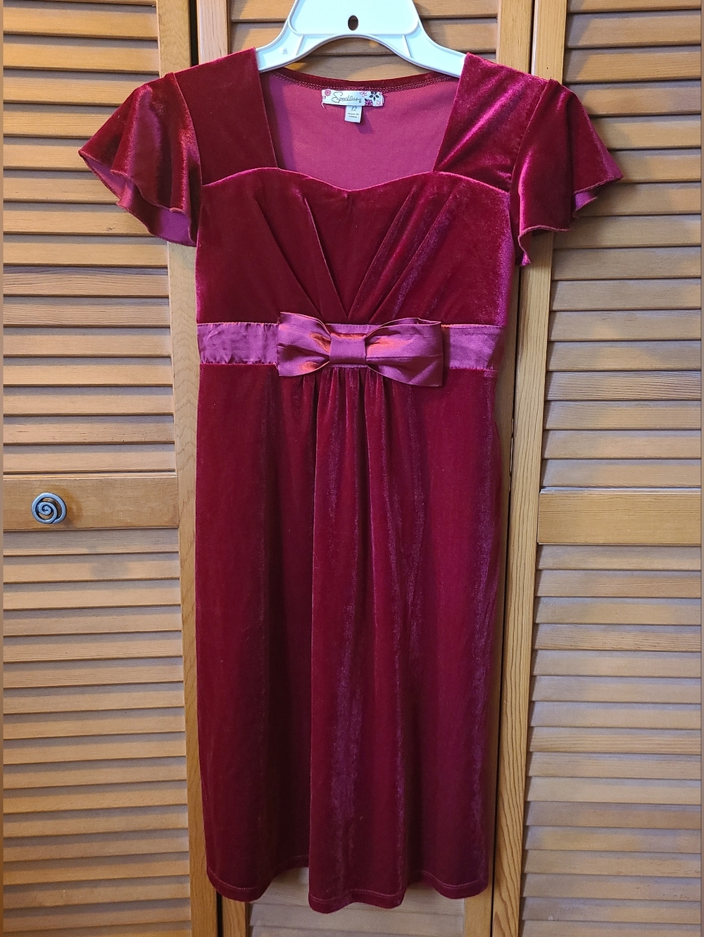 Speechless Velvet Bow-Accent Dress in Deep Wine, girls size 12
